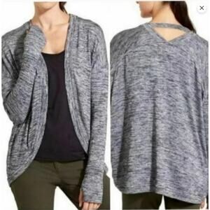 Athleta Pose Cozy Yoga Wrap Knit Cardigan Marled Dark Gray Small Athleisure